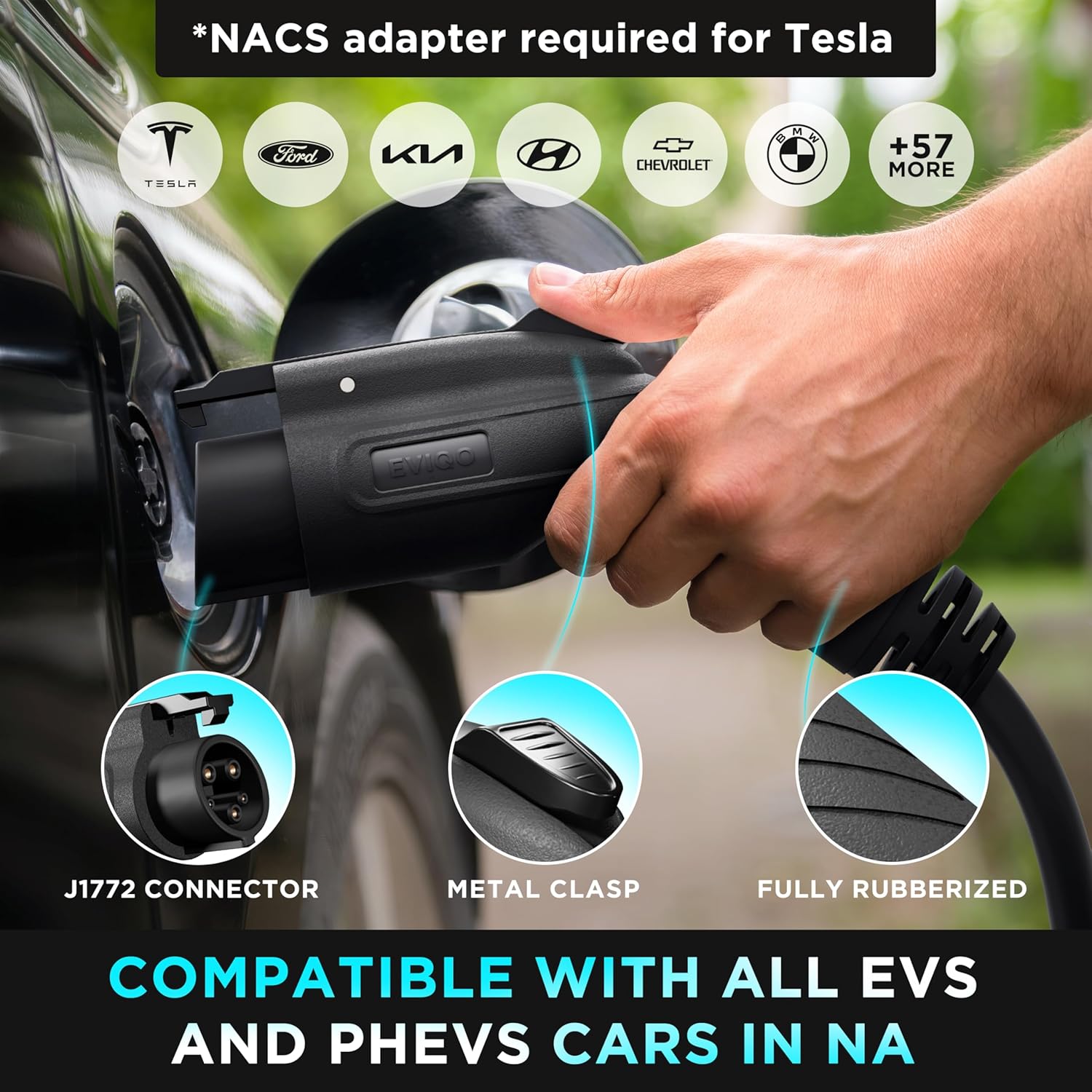 EVIQO Level 2 EV Charger 40 Amp - 9.6 kW 240V Wall EV Charger Level 2 for Home, NEMA 14-50 Plug, J1772 25' Cable, Enhanced Wi-Fi – UL, ETL Certified EVSE, Smart Car EV Charging Station – GEN 2