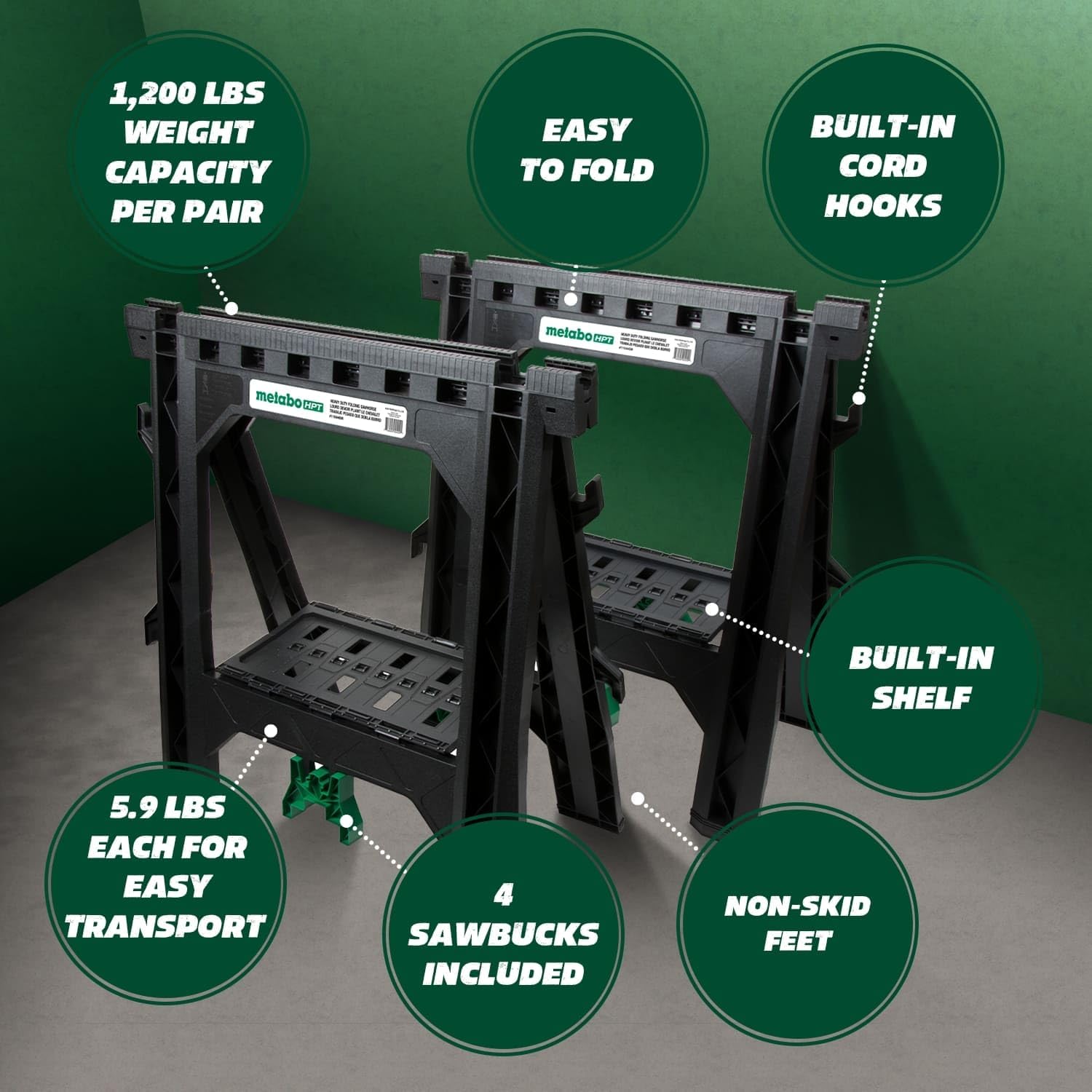 Bundle of Metabo HPT Compound Miter Saw, 10" Miter Saw with Large Table Saw for woodworking, C10FCGS + Metabo HPT 25 Ft Tape Measure, 17-Ft Reach & 14-Ft Standout, 115925M