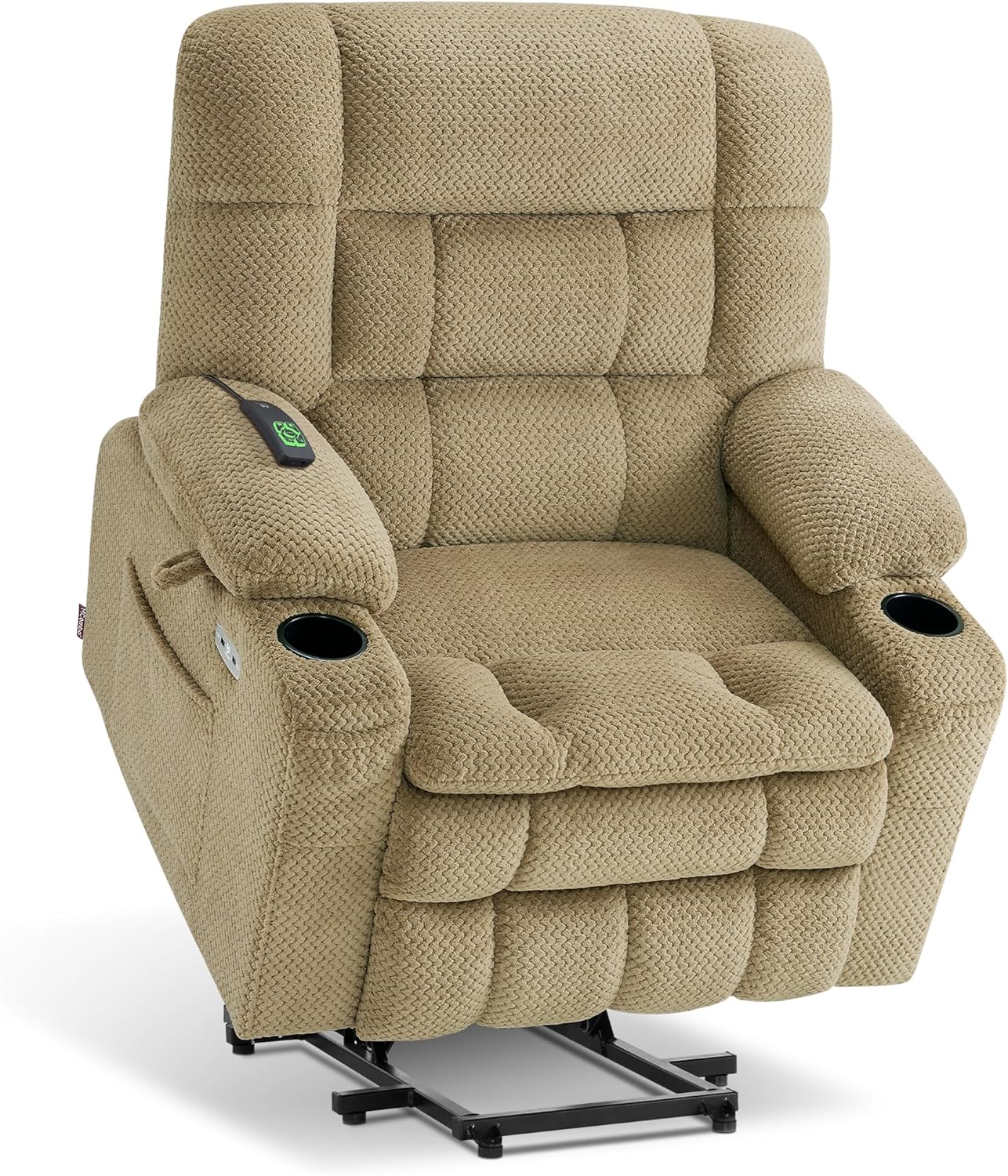 MCombo Dual Motor Power Lift Recliner Chair with Massage and Heat for Elderly People, Infinite Position, USB Ports, Cup Holders, Fabric 7890 (Medium, Yale Blue)