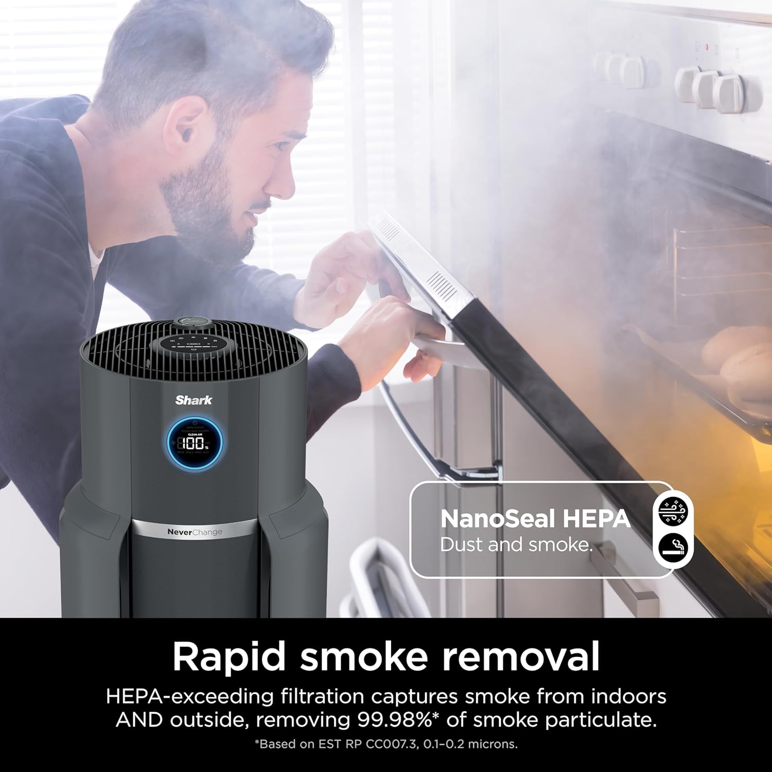 Shark Air Purifiers for Home Large Room with NeverChange Air Filter, 5 Year HEPA Filter, Covers 650 Sq. ft, Odor Neutralizer and Clean Sense Technology, Removes 99.98% of Dust & Allergens, HP152