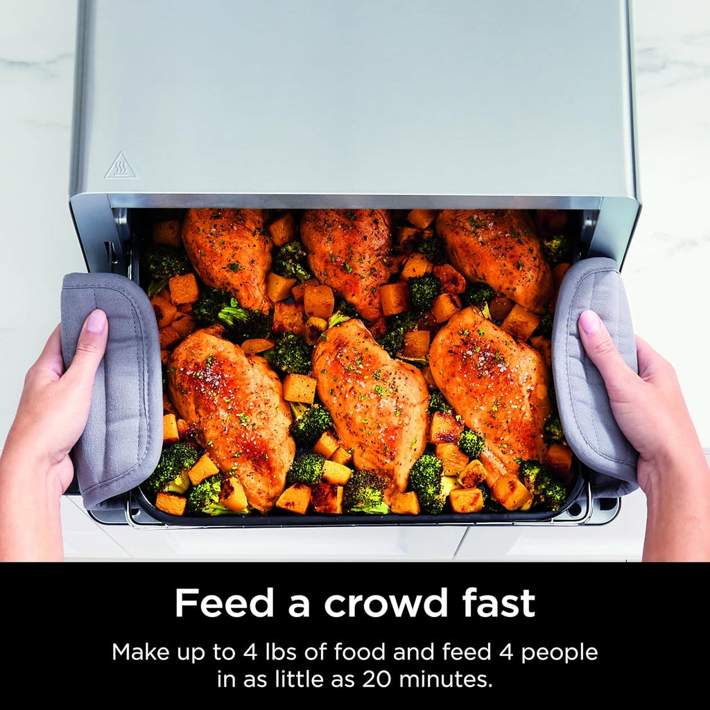 Ninja SP101 Digital Air Fry Countertop Oven with 8-in-1 Functionality, Flip Up & Away Capability for Storage Space, with Air Fry Basket, Wire Rack & Crumb Tray, Silver