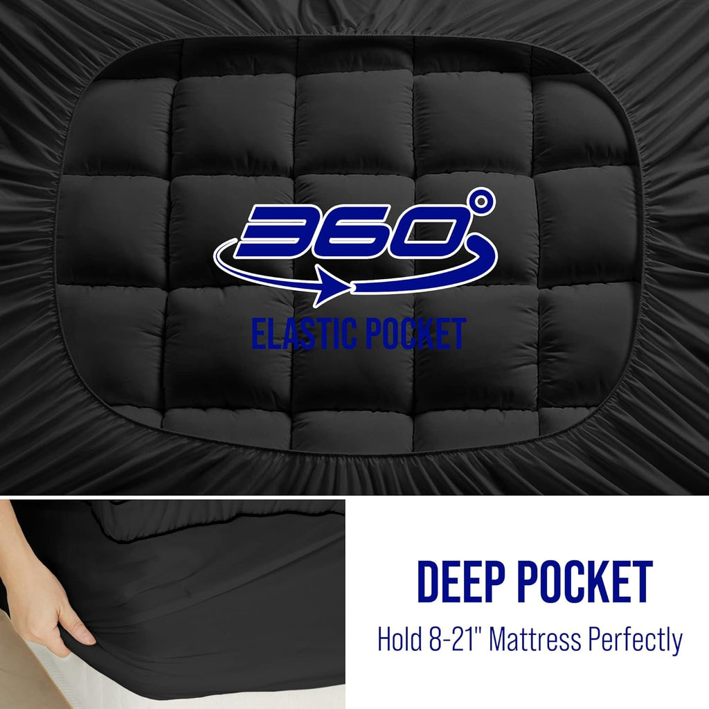 Extra Thick Mattress Topper, Down Alternative Overfill Plush Mattress Pad Cover Topper, Cooling Pillow Top with 8-21Inch Deep Pocket