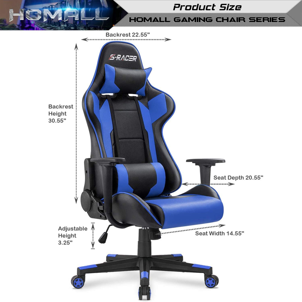 Homall Gaming Chair, Office Chair High Back Computer Chair Leather Desk Chair Racing Executive Ergonomic Adjustable Swivel Task Chair with Headrest and Lumbar Support (Dark Black)
