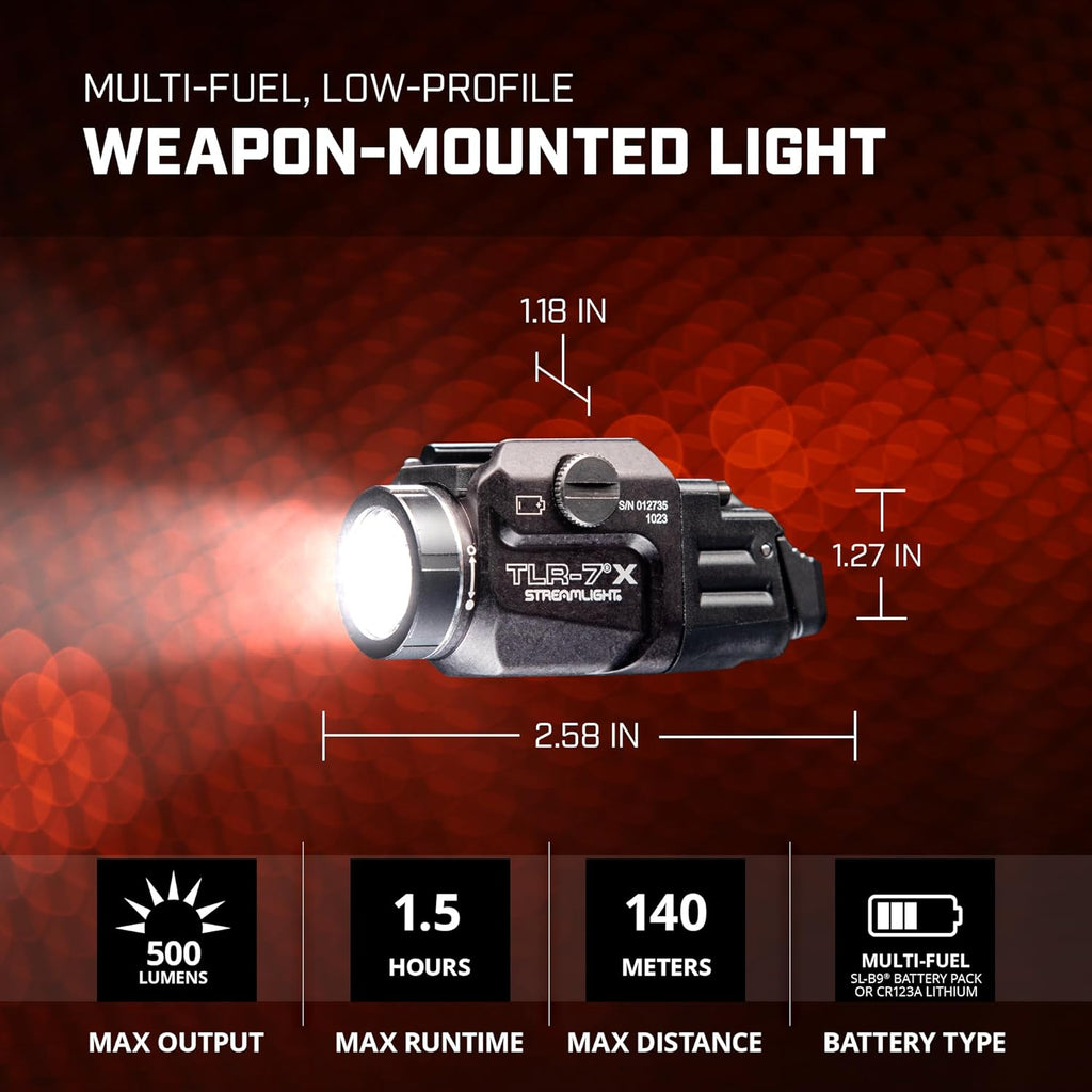 Streamlight 69456 TLR-7 X USB 500-Lumen Compact Tactical Weapon Light with High & Low Paddle Switches and Key Kit, Flat Dark Earth