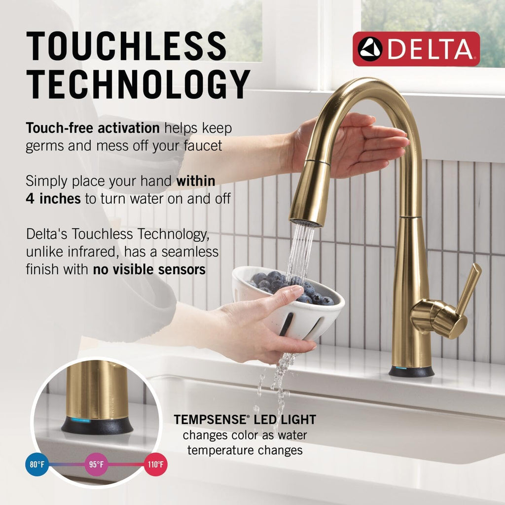 Delta Essa Touchless Kitchen Faucet with Touch Technology, Brushed Nickel Kitchen Sink Faucet with Pull Down Sprayer, Single Hole, Arctic Stainless 9113TL-AR-DST