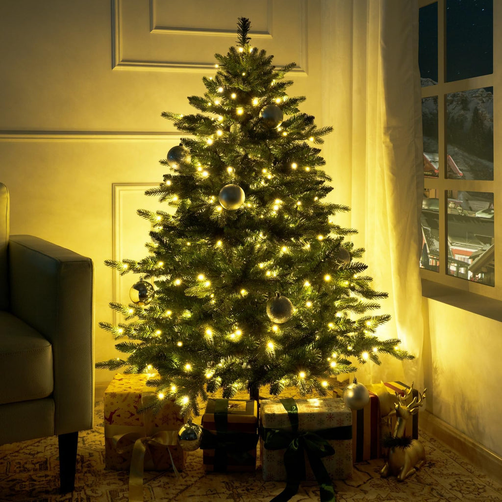 Naomi Home 6.5ft Rustic Christmas Tree with Lights, Realistic Classic Prelit with 2595 Branch Tips, 600 Warm Lights and Metal Stand, Aritificial Tree