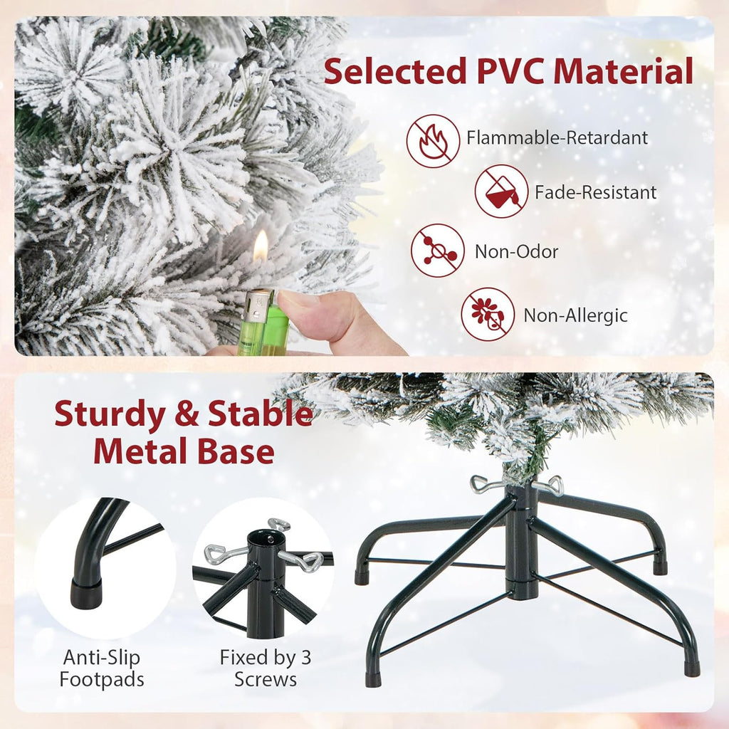 Goplus 7ft Artificial White Christmas Tree Xmas Pine Tree with Solid Metal Legs Perfect for Indoor and Outdoor Holiday Decoration