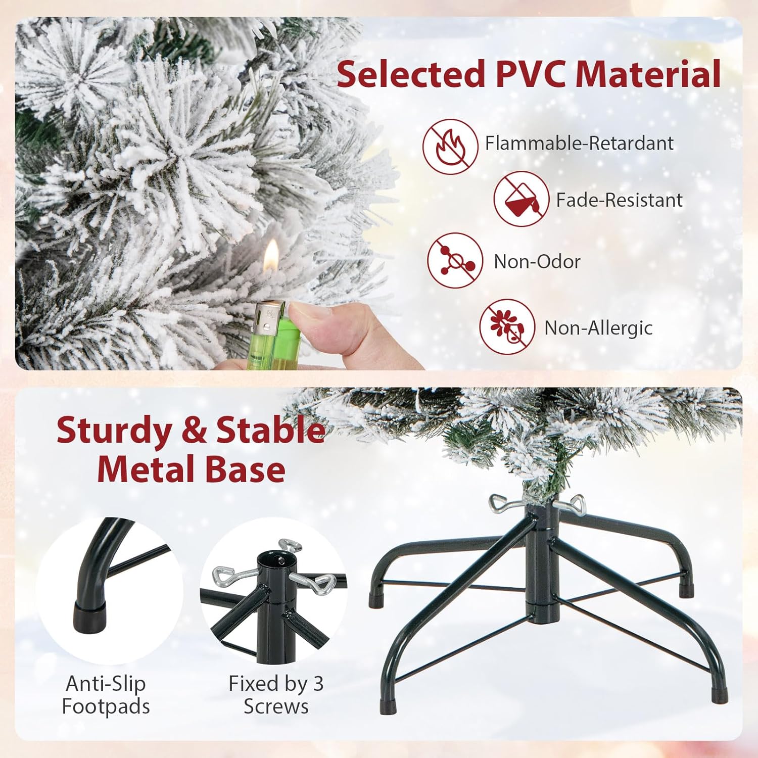 Goplus 7ft Artificial White Christmas Tree Xmas Pine Tree with Solid Metal Legs Perfect for Indoor and Outdoor Holiday Decoration