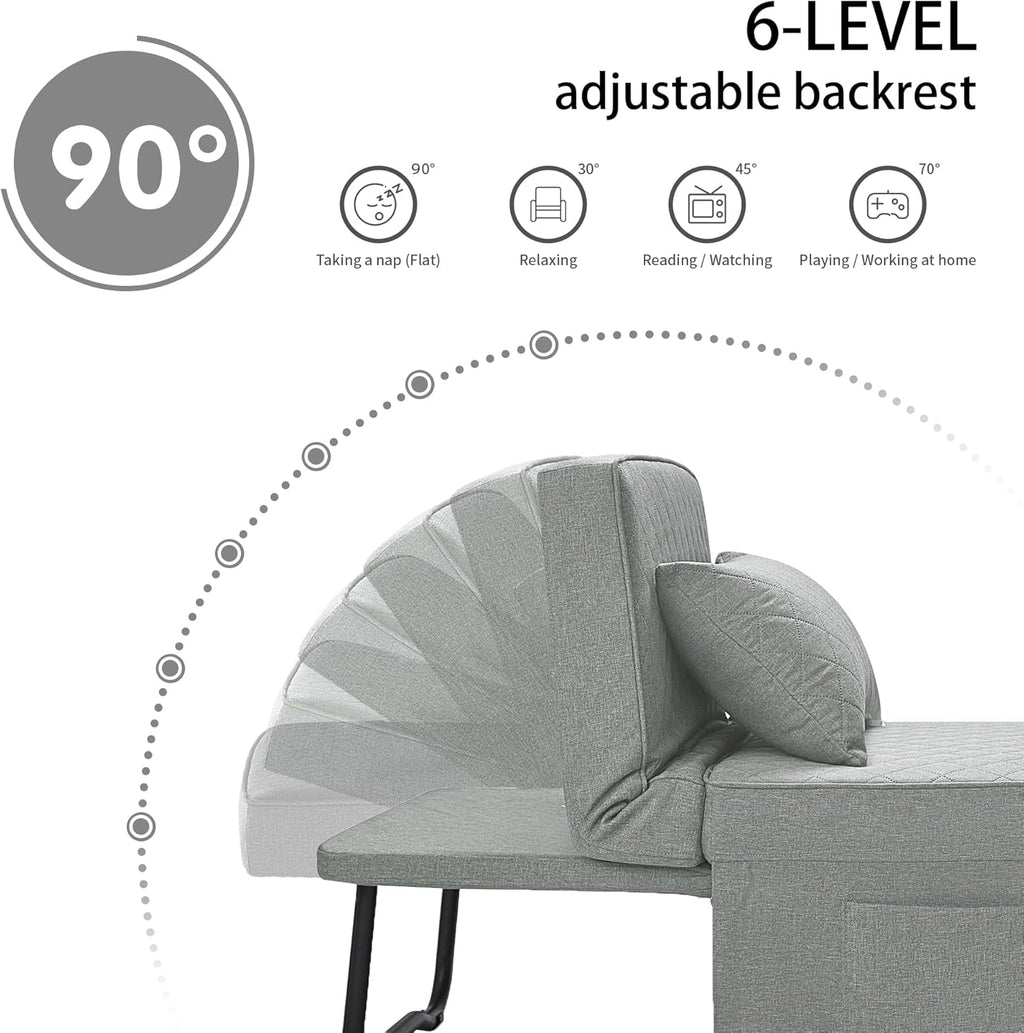 Sofa Bed, 4 in 1 Multi-Function Folding Ottoman Breathable Linen Couch Bed with Adjustable Backrest Modern Convertible Chair for Living Room Apartment Office