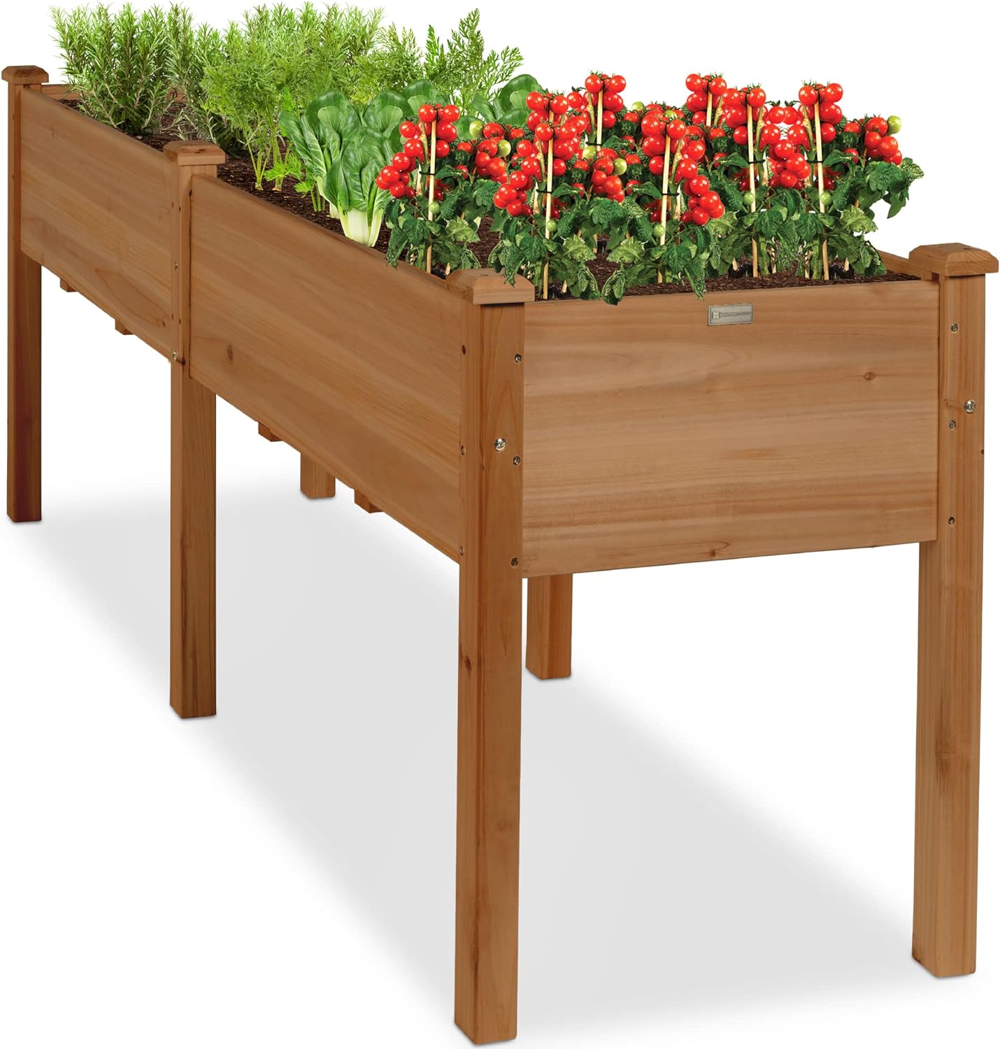 Best Choice Products 72x23x30in Raised Garden Bed, Elevated Wood Planter Box Stand for Backyard, Patio, Balcony w/Divider Panel, 6 Legs, 300lb Capacity - Natural