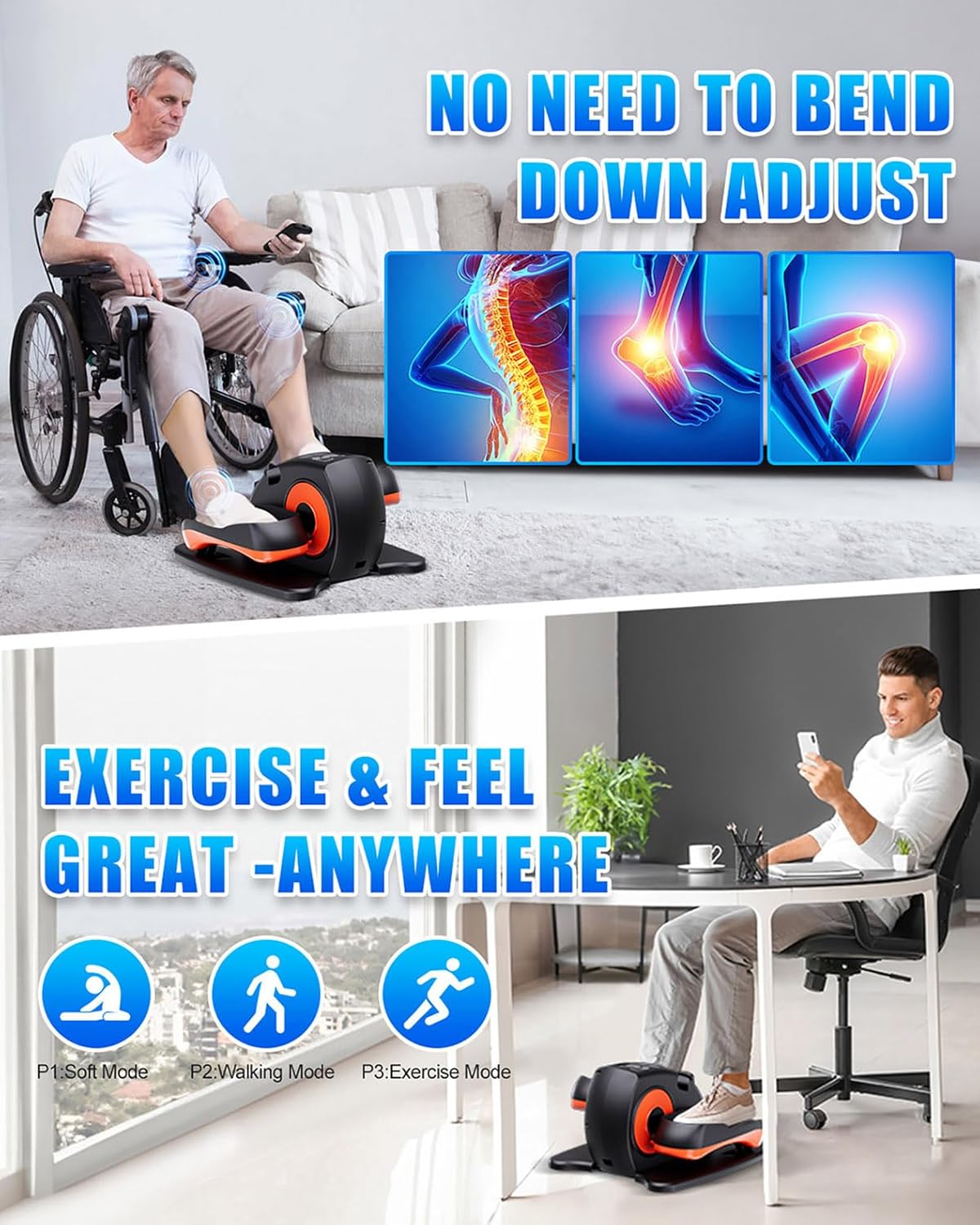 Under Desk Elliptical Machine, Electric Ellipse Leg Exerciser as Seen on Tv for Seniors with 12 Adjustable, Quiet Portable Elliptical Machine, Seated Pedal Exerciser with Remote Control