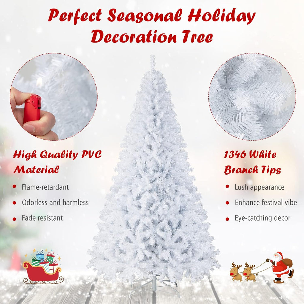 Goplus 7ft Artificial White Christmas Tree Xmas Pine Tree with Solid Metal Legs Perfect for Indoor and Outdoor Holiday Decoration