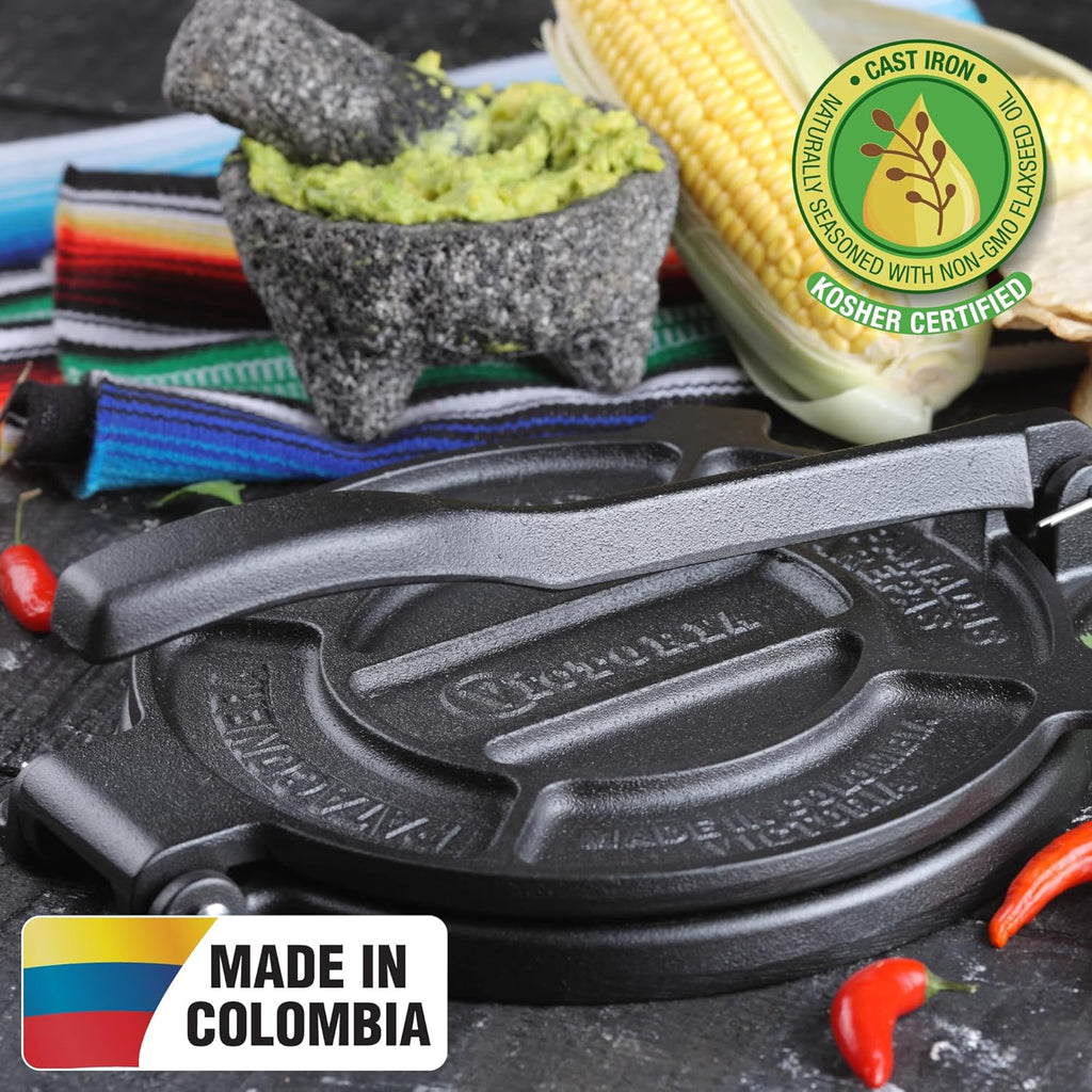 Victoria 10-Inch Commercial-Grade Cast-Iron Tortilla Press, Made from Super-Durable HD Iron, Made in Colombia
