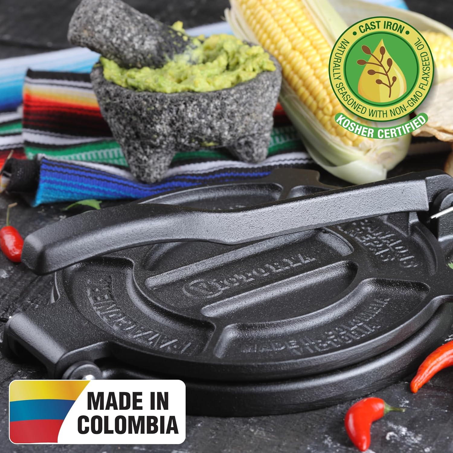 Victoria 10-Inch Commercial-Grade Cast-Iron Tortilla Press, Made from Super-Durable HD Iron, Made in Colombia