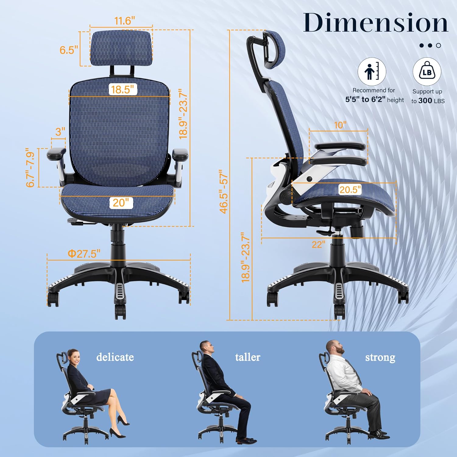 GABRYLLY Ergonomic Office Chair, High Back Home Desk Chair with Headrest, Flip-Up Arms, 90-120° Tilt Lock and Wide Cushion, Big and Tall Mesh Chairs for Man Woman, Grey Task Chair