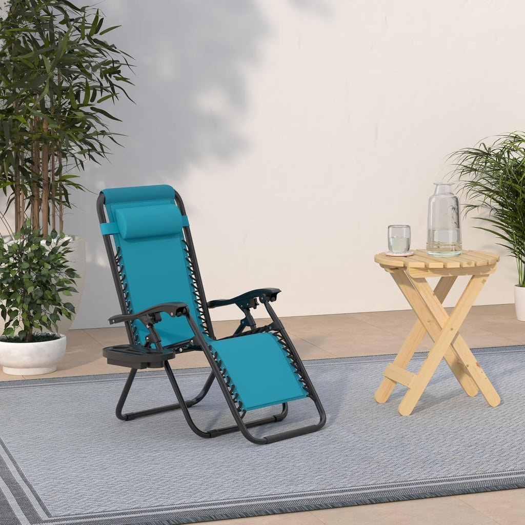 Best Choice Products Set of 2 Adjustable Steel Mesh Zero Gravity Lounge Chair Recliners w/Pillows and Cup Holder Trays - Beige