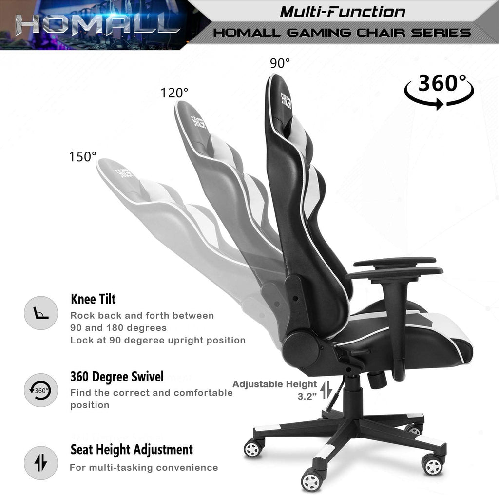 Homall Gaming Chair, Office Chair High Back Computer Chair Leather Desk Chair Racing Executive Ergonomic Adjustable Swivel Task Chair with Headrest and Lumbar Support (Dark Black)