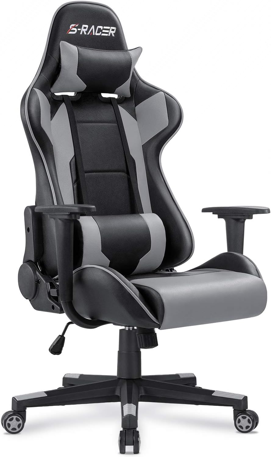 Homall Gaming Chair, Office Chair High Back Computer Chair Leather Desk Chair Racing Executive Ergonomic Adjustable Swivel Task Chair with Headrest and Lumbar Support (Dark Black)