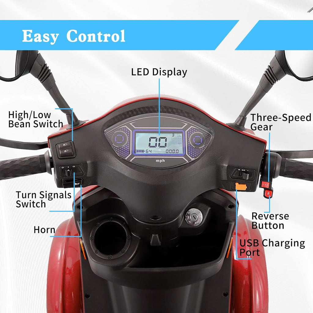 Mobility Scooters for Seniors,Heavy-Duty 4 Wheel Mobility Scooters for Travel,500LBS Capacity 800W All Terrain Handicap Scooters for Adults (Red-XL)