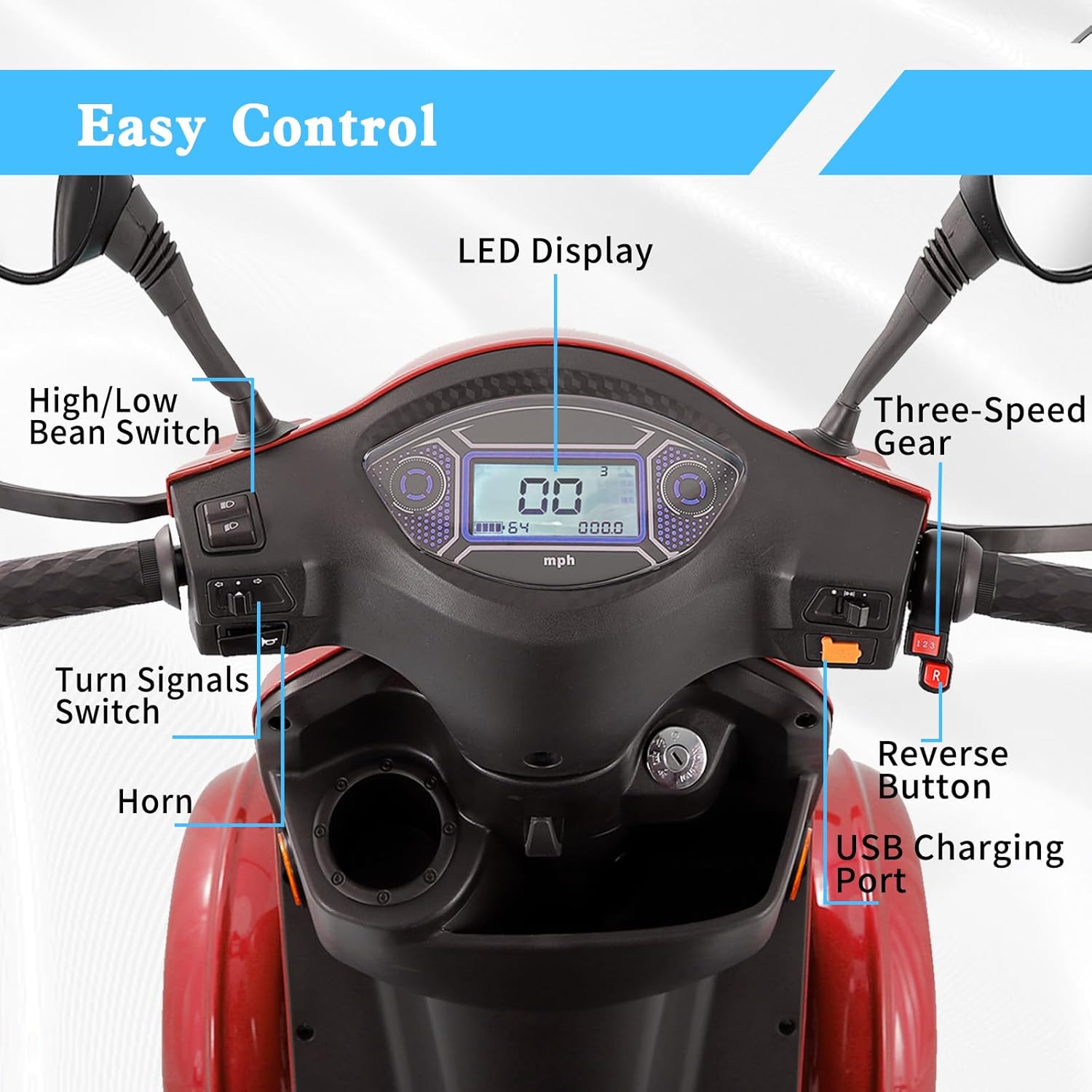 Mobility Scooters for Seniors,Heavy-Duty 4 Wheel Mobility Scooters for Travel,500LBS Capacity 800W All Terrain Handicap Scooters for Adults (Red-XL)