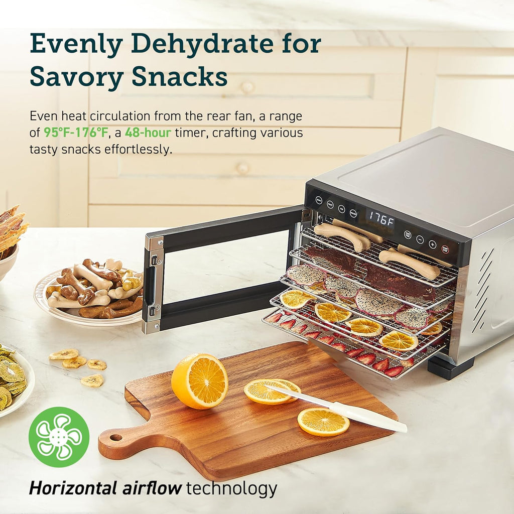 COSORI Food Dehydrator for Jerky, 176°F Temperature Control, 5 Stainless Steel Trays Dryer Machine, 4 Presets, 48H Timer, for Dog Treats, Meat, Fruit, Veggies, Snacks, Recipe Book Included