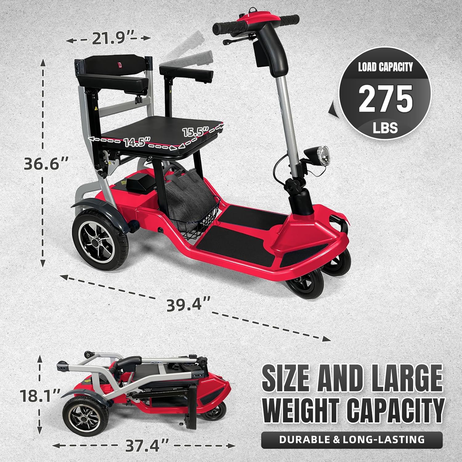 R3b-Mobility Scooters for Seniors Adults Ultra Lightweight Electric Powered Folding 4 Wheel Mobility Scooter with Headlight Cup Holder, Compact & Convenient for Travel Airline Approved, Blue