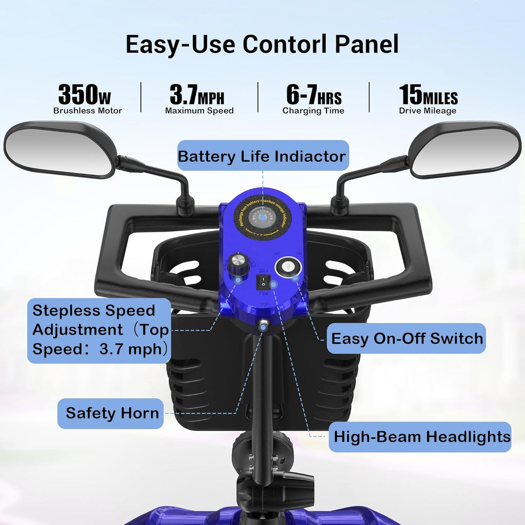 4-Wheel Mobility Scooter for Seniors, Foldable Electric Scooter, Lightweight Powered Electric Wheelchair, Compact Heavy Duty Scooter with Electromagnetic Brake, Rotating Seat, 350LBS Capacity-Red