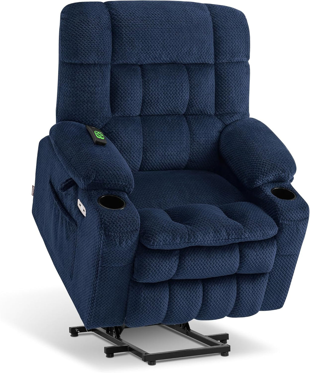 MCombo Dual Motor Power Lift Recliner Chair with Massage and Heat for Elderly People, Infinite Position, USB Ports, Cup Holders, Fabric 7890 (Medium, Yale Blue)