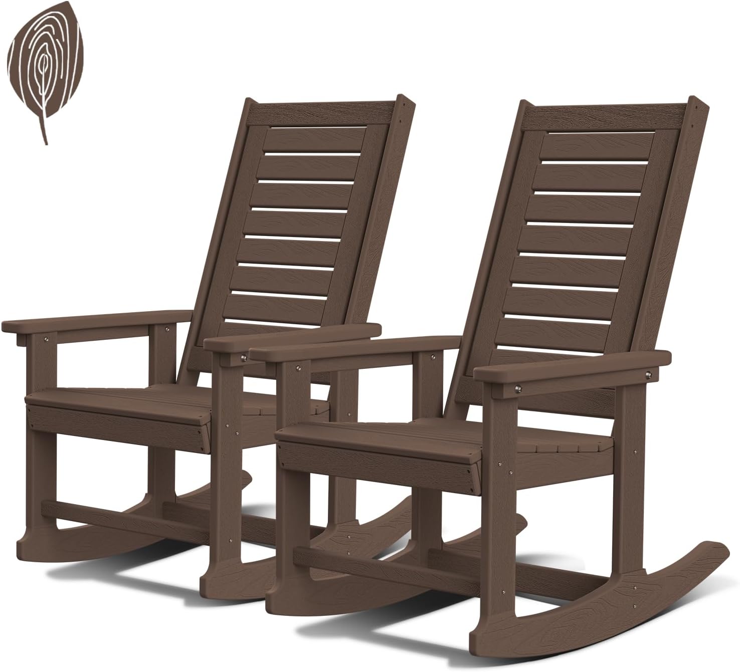 GREENVINES Outdoor Rocking Chairs | Set of 2 | Porch Rocker | HDPE Plastic | Black | Oversized Rockers | High Back | Big & Tall | Ladder Back | for Patio Outside Backyard Balcony Garden