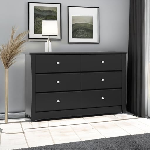 Storkcraft Crescent 6 Drawer Double Dresser (Pebble Gray) – GREENGUARD Gold Certified, For Nursery, Dresser, Kids Nursery Organizer, Chest of Drawers