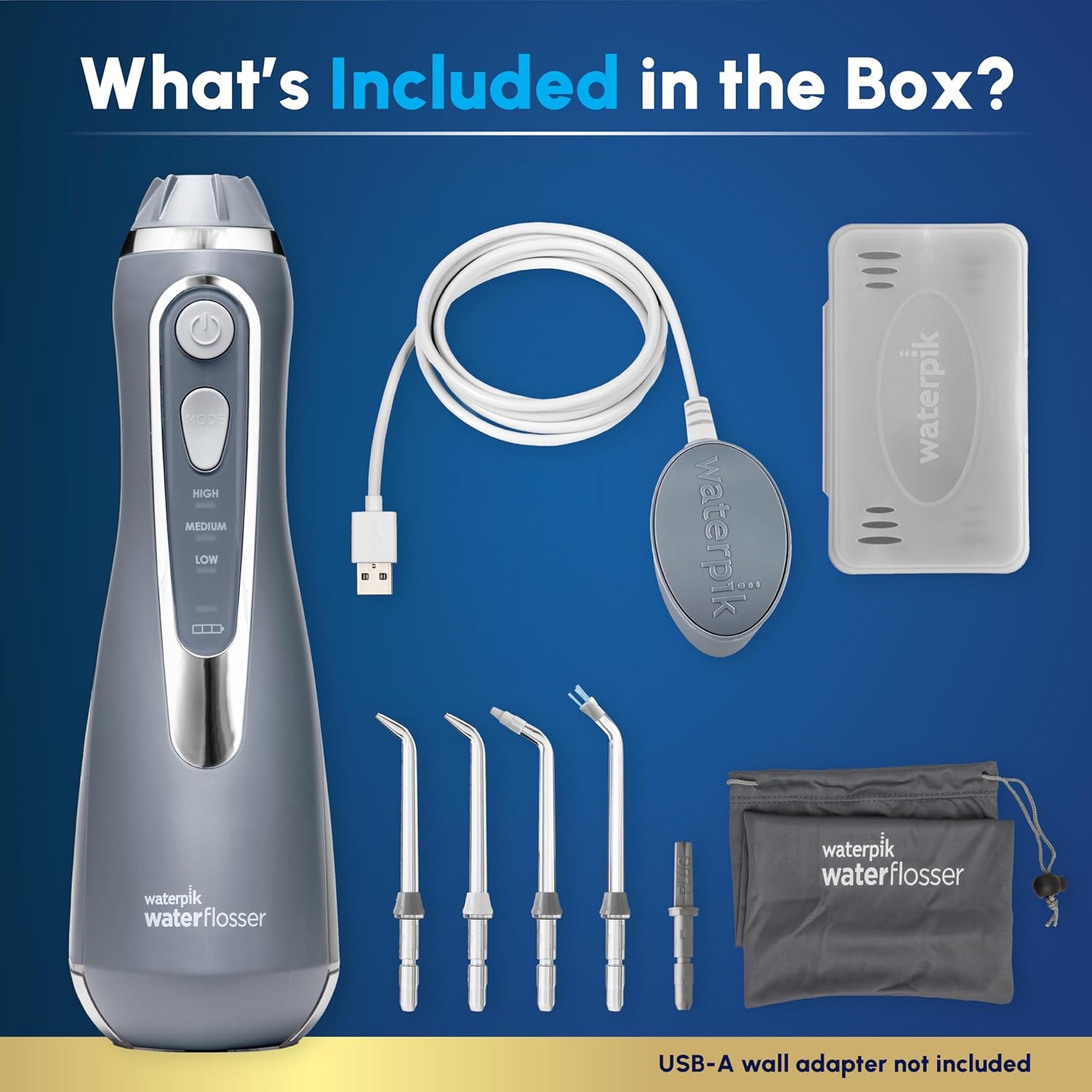 Waterpik Cordless Advanced 2.0 Water Flosser For Teeth, Gums, Braces, Dental Care With Travel Bag and 4 Tips, ADA Accepted, Rechargeable, Portable, and Waterproof, Black WP-582, Packaging May Vary