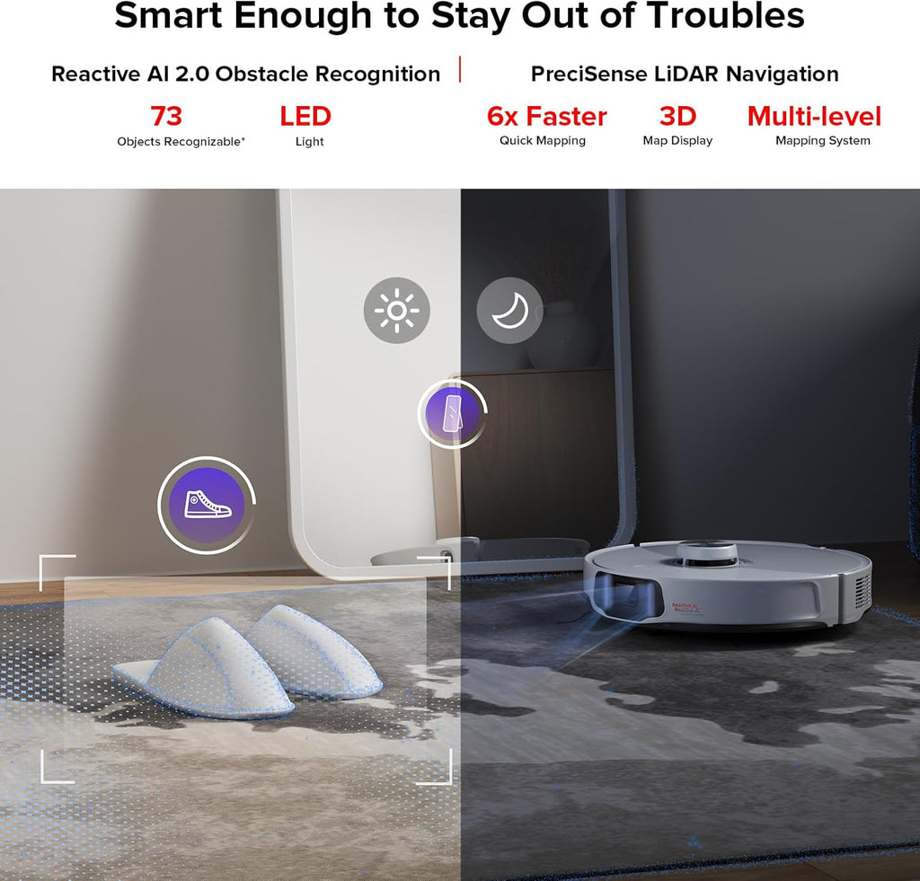 roborock S8 MaxV Ultra Robot Vacuum & Sonic Mop, 10000 Pa Suction, Corner to Edge Deep Cleaning, Hot Air Self-Drying, Auto Empty & Refill, Detergent Dispenser, Obstacle Avoidance, Black