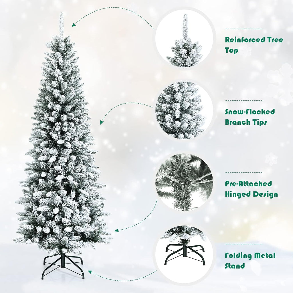 Goplus 7ft Artificial White Christmas Tree Xmas Pine Tree with Solid Metal Legs Perfect for Indoor and Outdoor Holiday Decoration