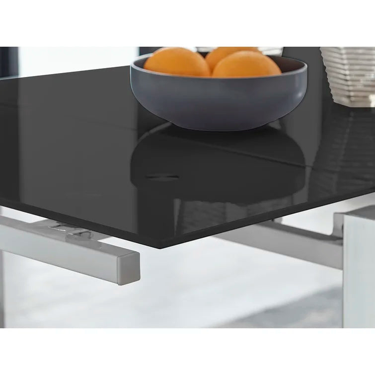 Wolcott Ana Luxury Glass and Chrome Extendable Dining Table - Modern Design Kitchen Table