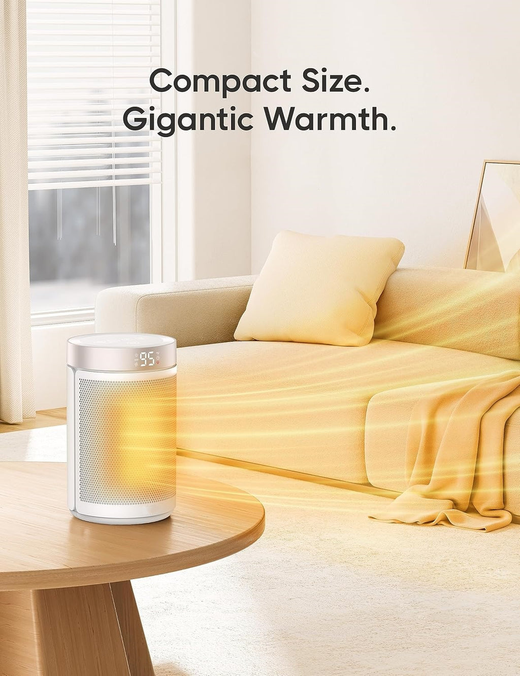 Space Heaters for Indoor Use, Portable Heater with Thermostat, 1-12H Timer, Eco Mode and Fan Mode, 1500W PTC Ceramic Fast Safety Heat for Office Bedroom Home, White, Without Remote