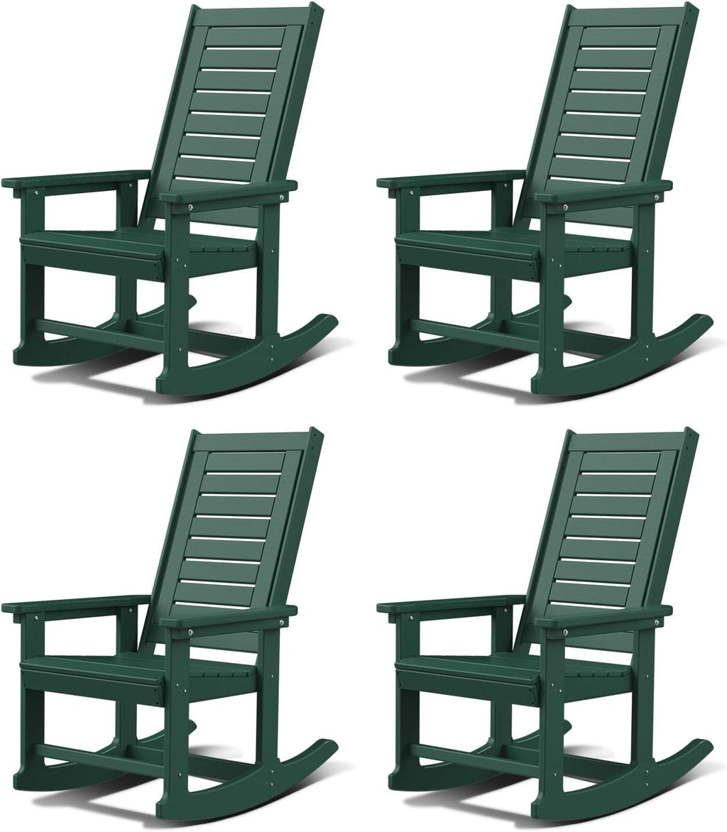 GREENVINES Outdoor Rocking Chairs | Set of 2 | Porch Rocker | HDPE Plastic | Black | Oversized Rockers | High Back | Big & Tall | Ladder Back | for Patio Outside Backyard Balcony Garden