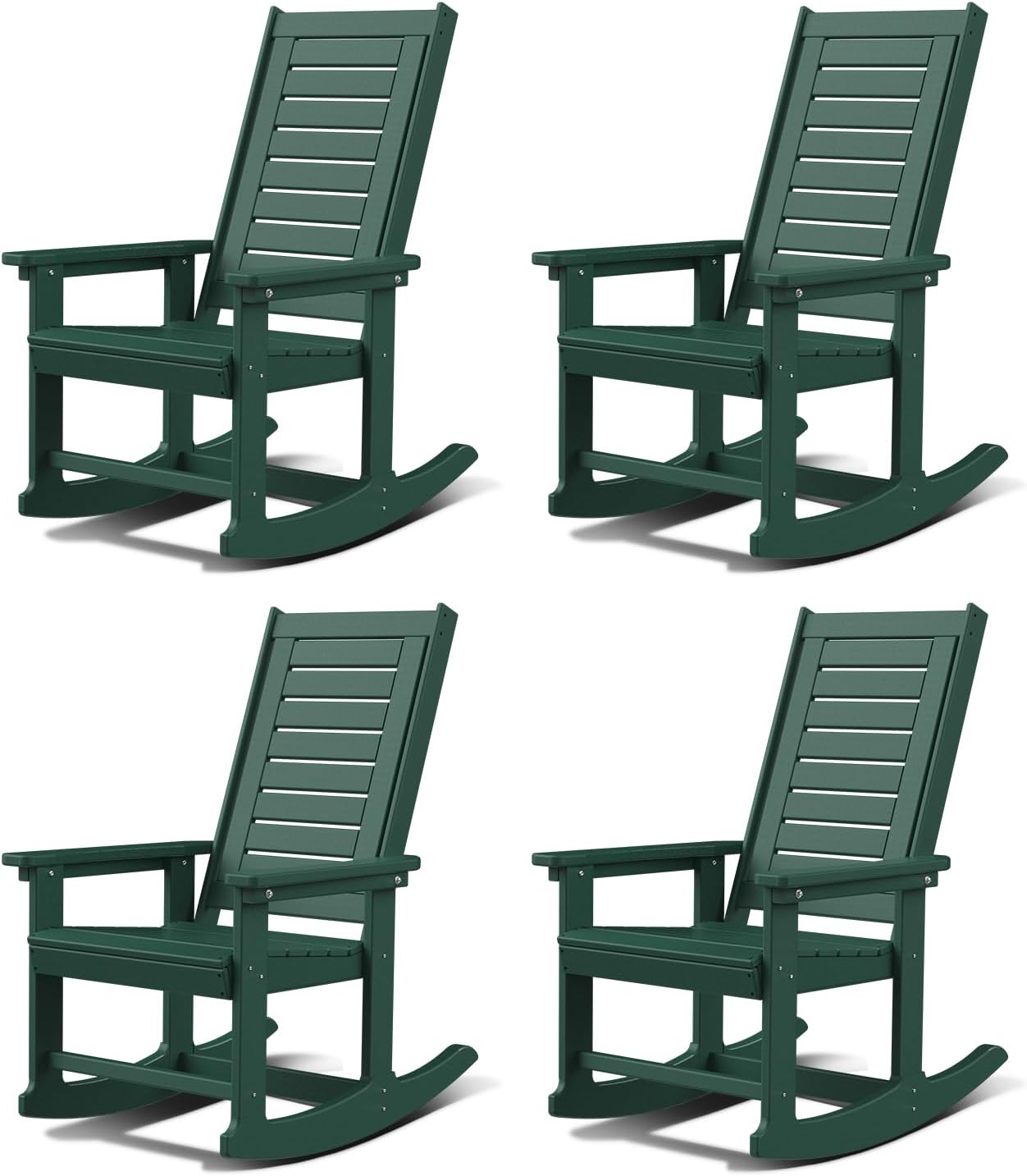 GREENVINES Outdoor Rocking Chairs | Set of 2 | Porch Rocker | HDPE Plastic | Black | Oversized Rockers | High Back | Big & Tall | Ladder Back | for Patio Outside Backyard Balcony Garden
