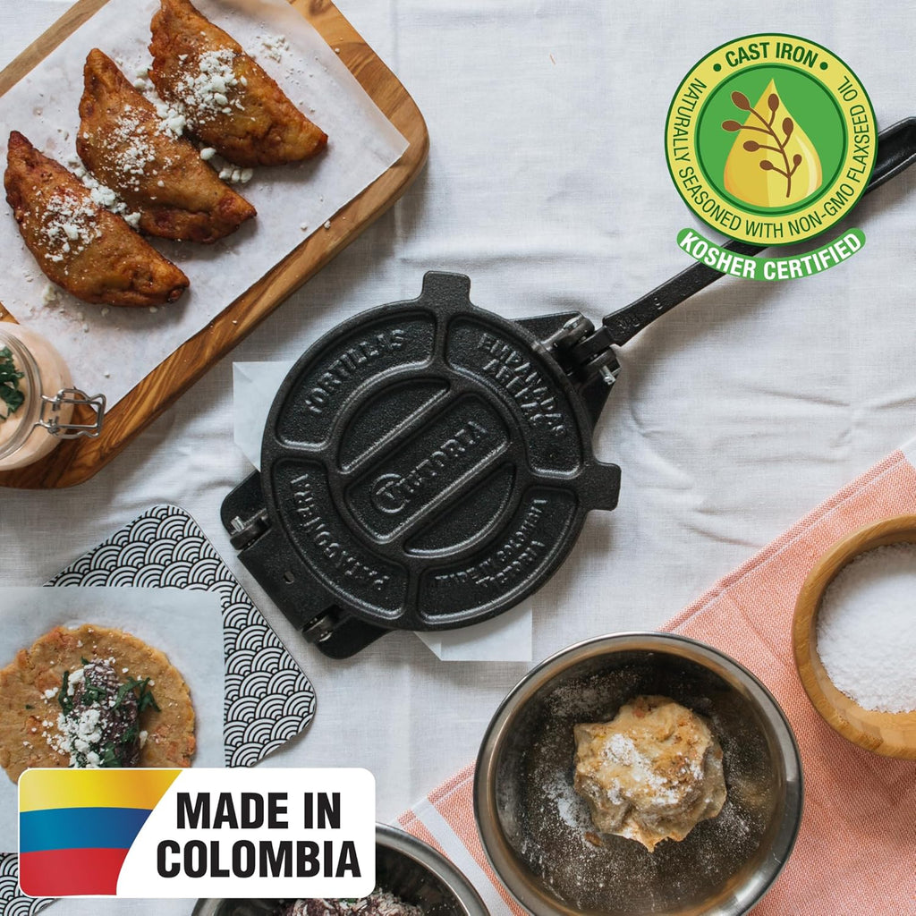 Victoria 10-Inch Commercial-Grade Cast-Iron Tortilla Press, Made from Super-Durable HD Iron, Made in Colombia