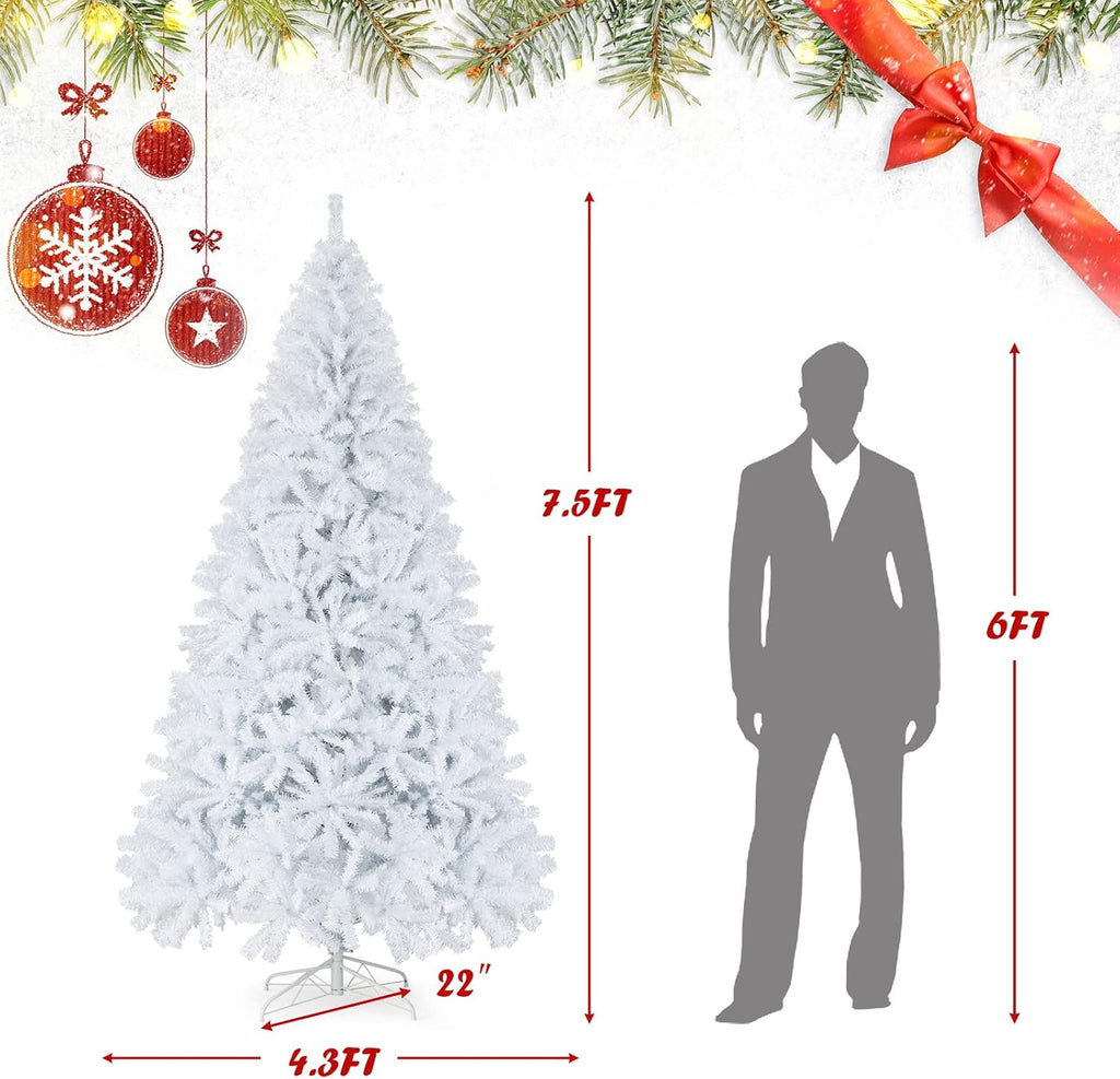 Goplus 7ft Artificial White Christmas Tree Xmas Pine Tree with Solid Metal Legs Perfect for Indoor and Outdoor Holiday Decoration