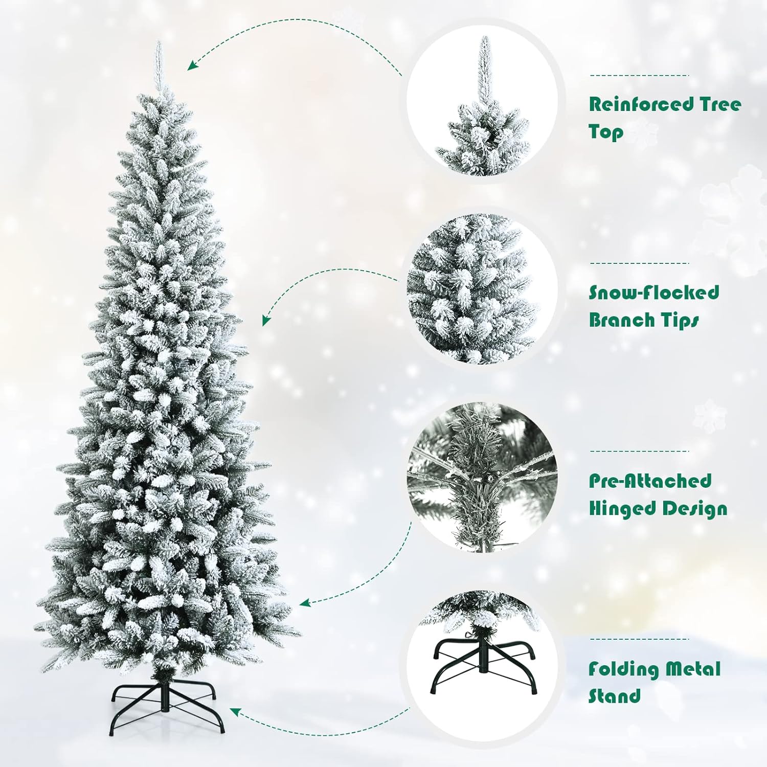 Goplus 7ft Artificial White Christmas Tree Xmas Pine Tree with Solid Metal Legs Perfect for Indoor and Outdoor Holiday Decoration