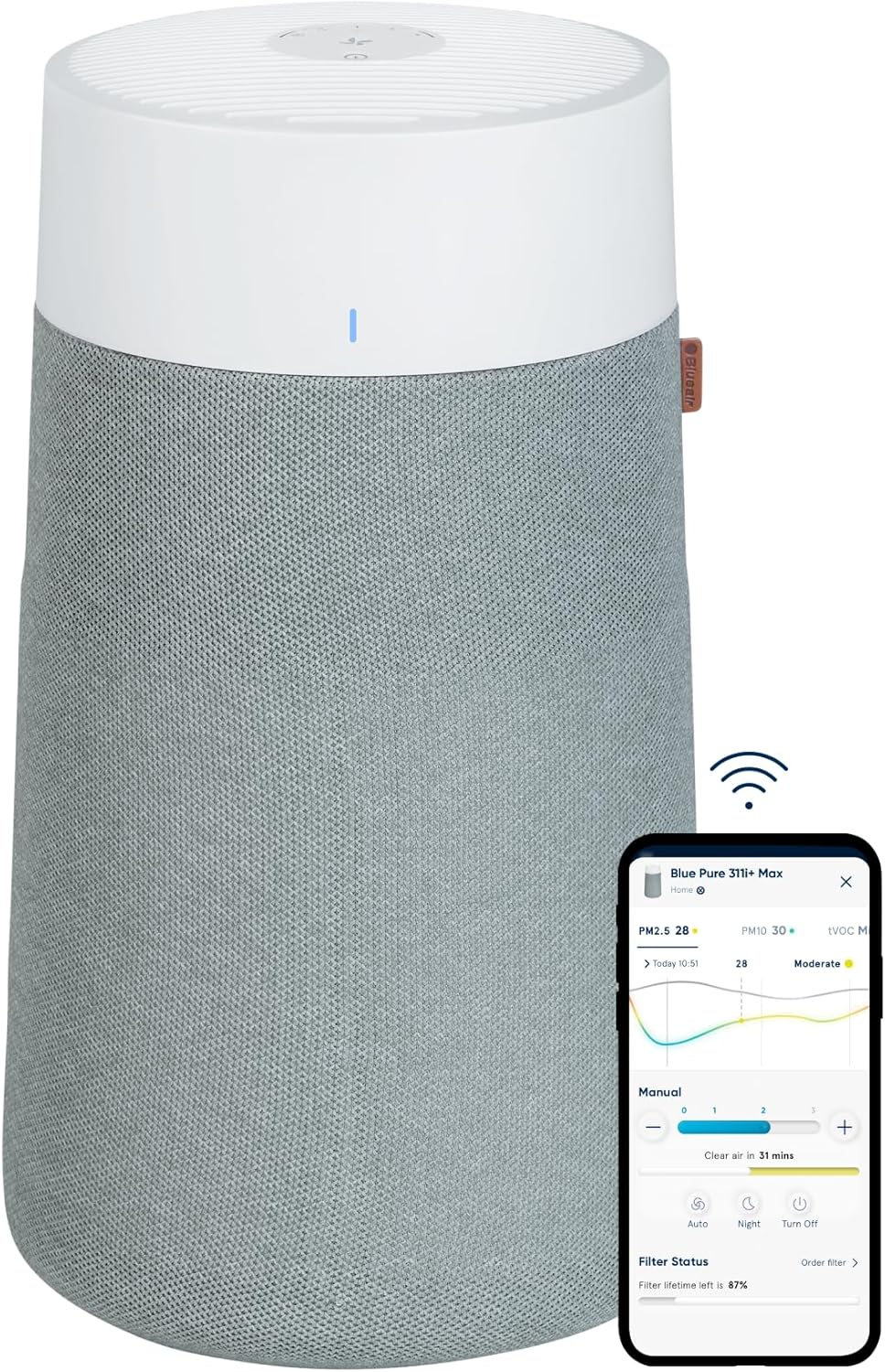 BLUEAIR 2-in-1 Purify + Humidify: Air Purifier and Humidifier with HEPASilent™ and 360° InvisibleMist™ Technology, Top Pour - covers 1,726 sqft in 60 minutes - Perfectly balanced air, one product