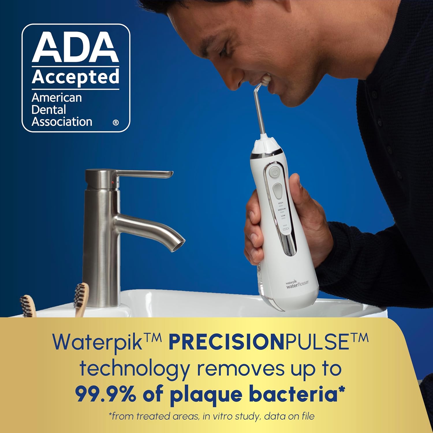 Waterpik Cordless Advanced 2.0 Water Flosser For Teeth, Gums, Braces, Dental Care With Travel Bag and 4 Tips, ADA Accepted, Rechargeable, Portable, and Waterproof, Black WP-582, Packaging May Vary