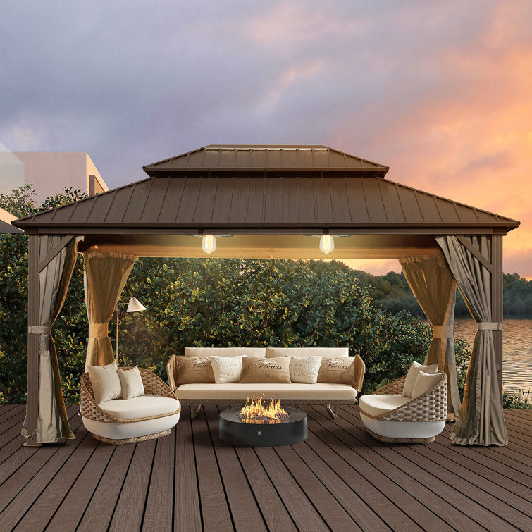 Galvanized Steel Patio Gazebo with Overhang Slope-design Double Roof