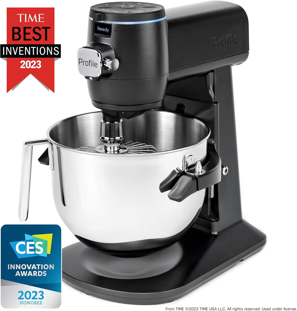 GE Profile Smart Stand Mixer w/Built-In Smart Scale & Auto Sense Technology, 7qt Stainless Steel Bowl, 11 Speed l Dough Hook, Beater, 11-wire whip l works w/Amazon Alexa & Google Home l Stone White