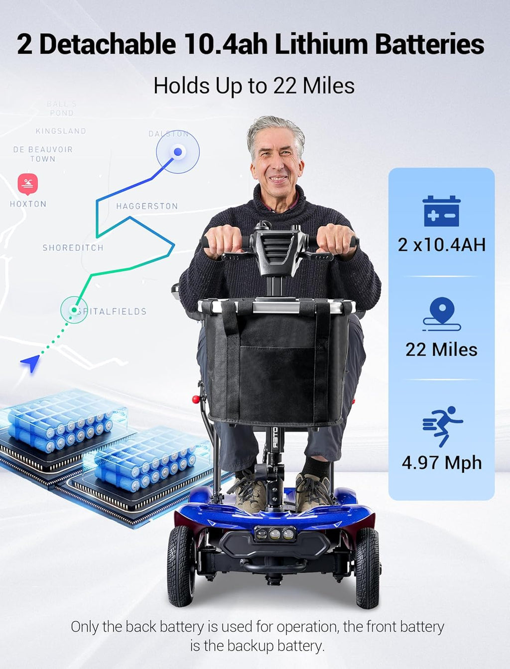 4 Wheel Mobility Scooter, Electric Mobility Scooter for Adults, Driving 22 Miles, Airlines Approved, Foldable Scooter w/249WH*2 Batteries Charger Under Seat Storage Dustproof Cover (Blue)