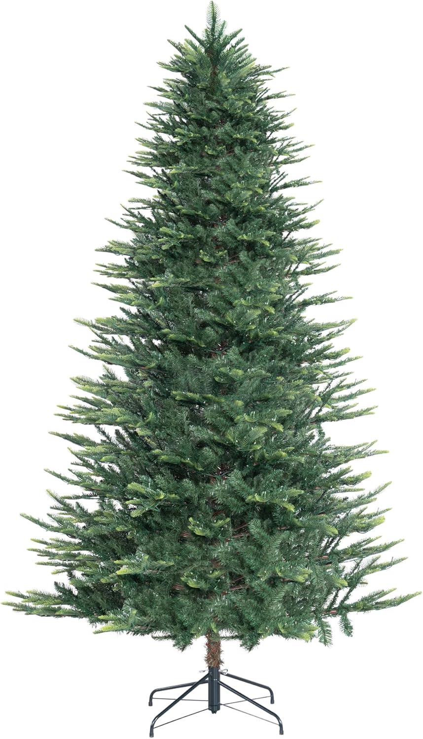 Naomi Home 6.5ft Rustic Christmas Tree with Lights, Realistic Classic Prelit with 2595 Branch Tips, 600 Warm Lights and Metal Stand, Aritificial Tree