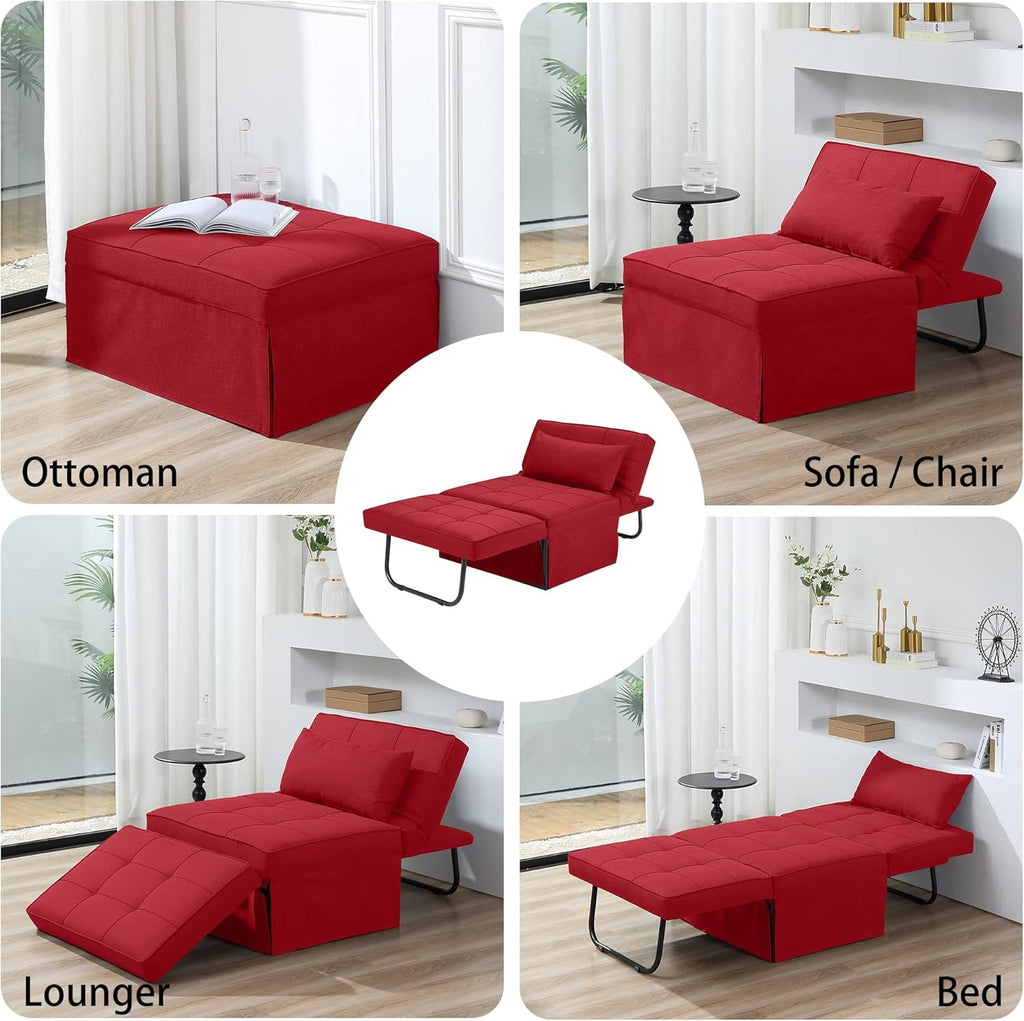 Sofa Bed, 4 in 1 Multi-Function Folding Ottoman Breathable Linen Couch Bed with Adjustable Backrest Modern Convertible Chair for Living Room Apartment Office
