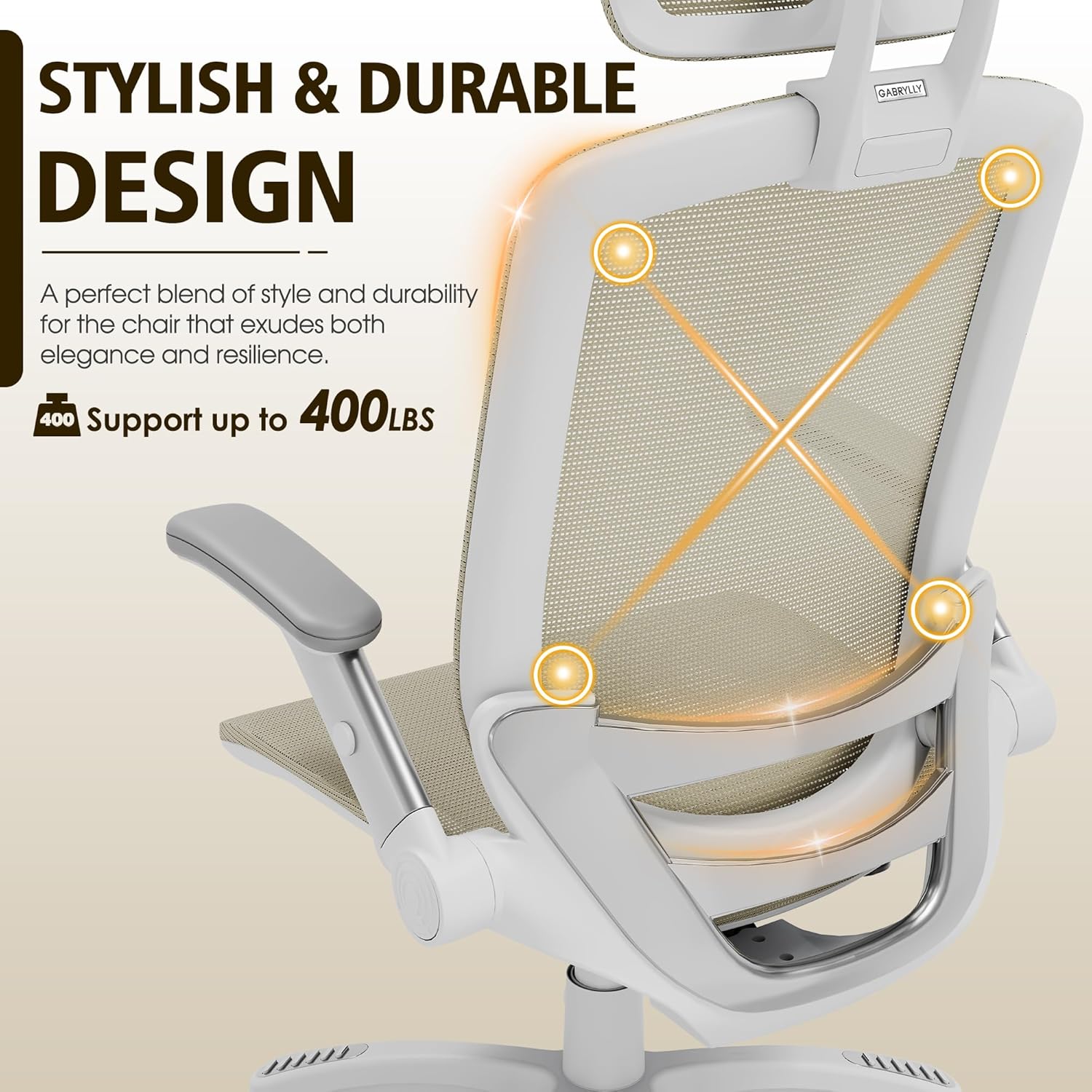 GABRYLLY Ergonomic Office Chair, High Back Home Desk Chair with Headrest, Flip-Up Arms, 90-120° Tilt Lock and Wide Cushion, Big and Tall Mesh Chairs for Man Woman, Grey Task Chair