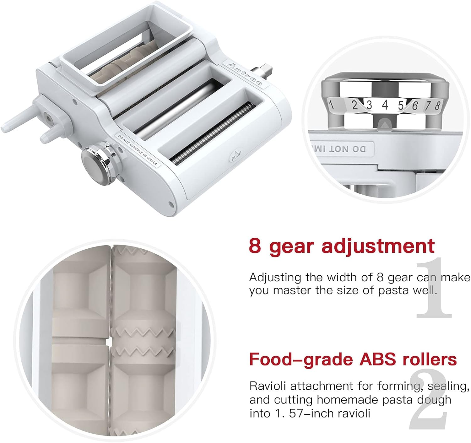 ANTREE 3-IN-1 Pasta Attachment & Ravioli Attachment for KitchenAid Stand Mixers, Pasta Maker Assecories included Pasta Sheet Roller, Spaghetti Cutter and Ravioli Maker Attachment