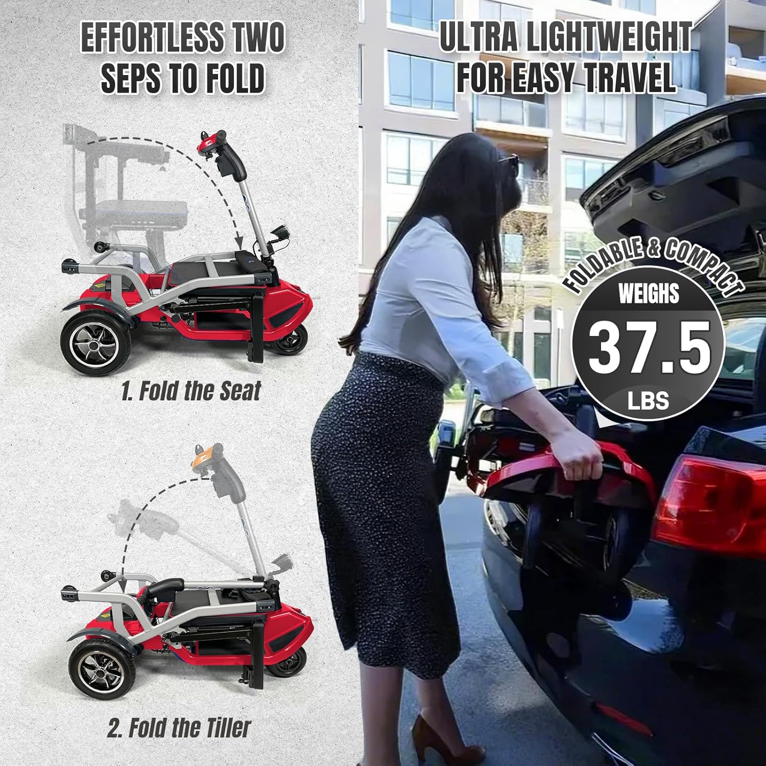 R3b-Mobility Scooters for Seniors Adults Ultra Lightweight Electric Powered Folding 4 Wheel Mobility Scooter with Headlight Cup Holder, Compact & Convenient for Travel Airline Approved, Blue
